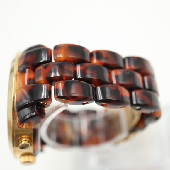 Michael Kors Faux Tortoise Chronograph 43mm MOP Watch 5.75" Bracelet MK-5216 - Picture 9 of 10